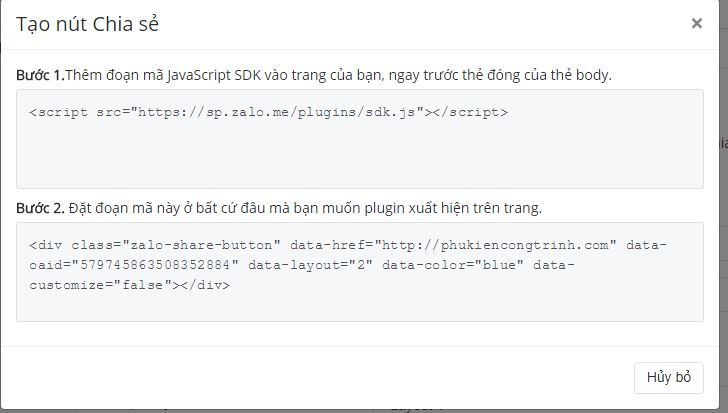 Thêm nút chia sẻ zalo, chat zalo cho website